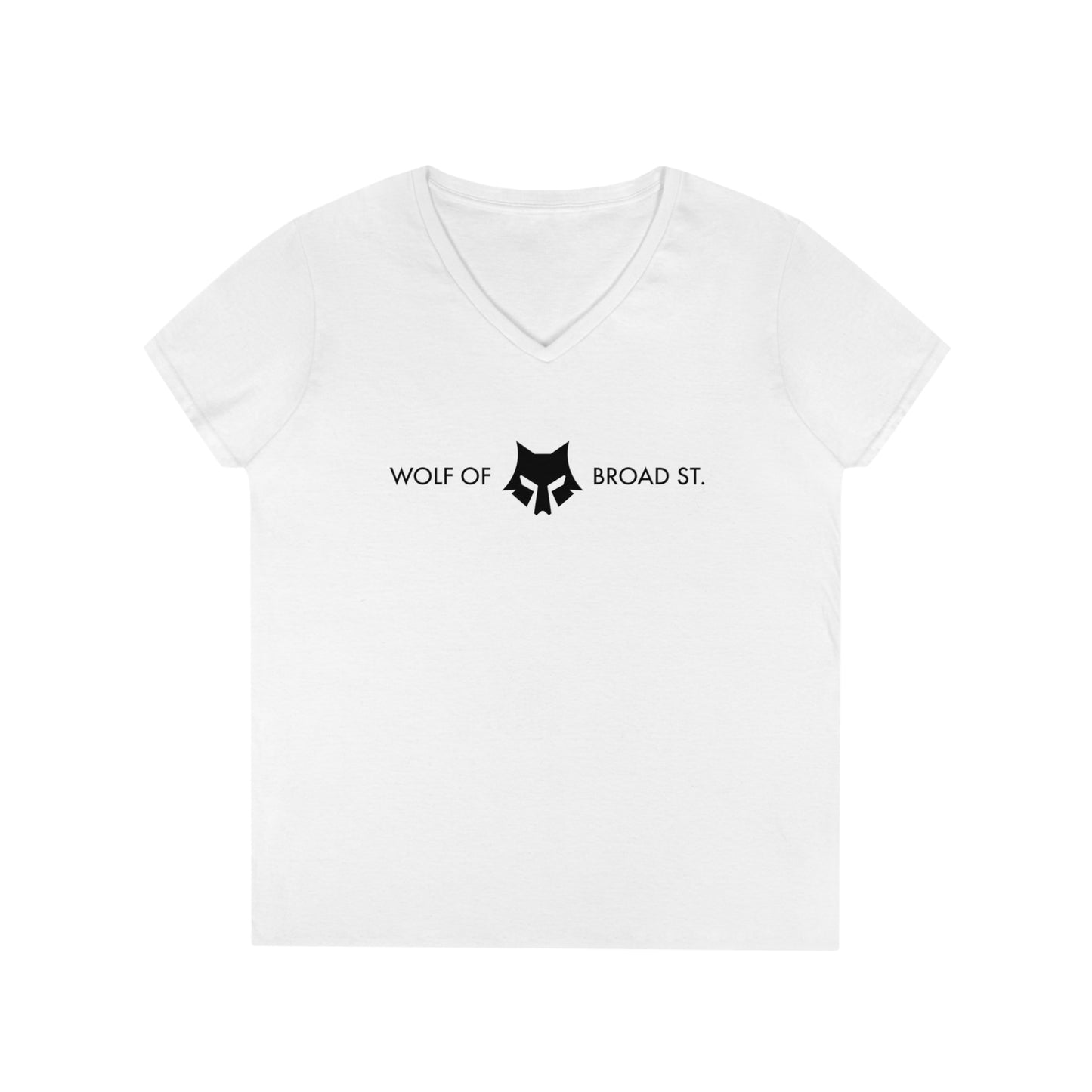 Women's Wolf of Broad Street "Power Moves Only" V-Neck White Tee